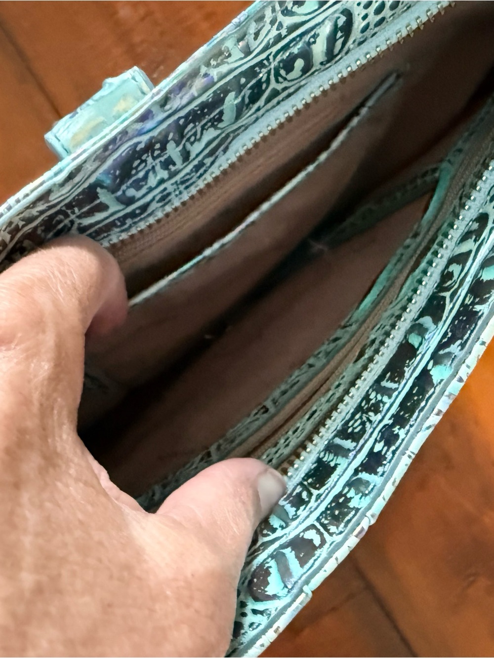Brahmin Iridescent Croc-Embossed Shoulder Bag - Teal - Picture 5 of 6